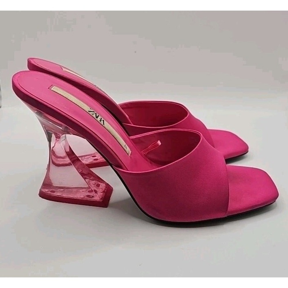 Zara 6.5 Pink Satin Heeled Methacrylate Sandals Heels Glam Sexy Girl 170
